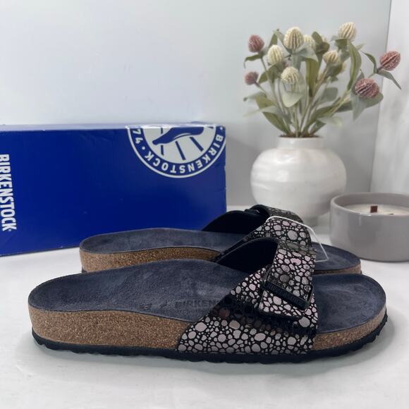 Birkenstock Madrid BS Birko Flur Sandal Metallic Stone Black Men 10/EU 43 NWB - Picture 2 of 9